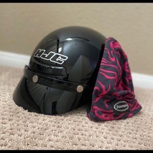 HJC CS-2 Black Half Helmet & Schampa Scarf